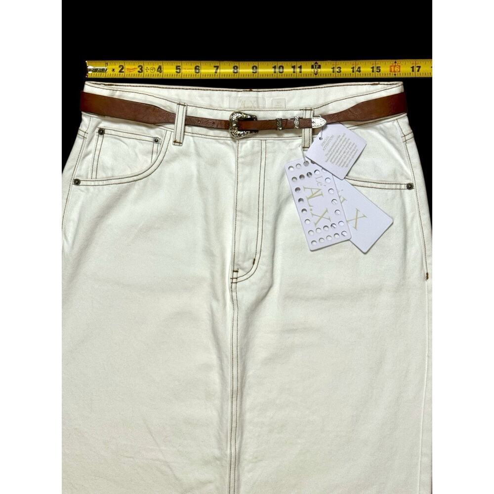NEW Le' AL.X Ivory White Denim Pencil Maxi Skirt Contrast Stitch Back Slit 32 - Picture 3 of 12